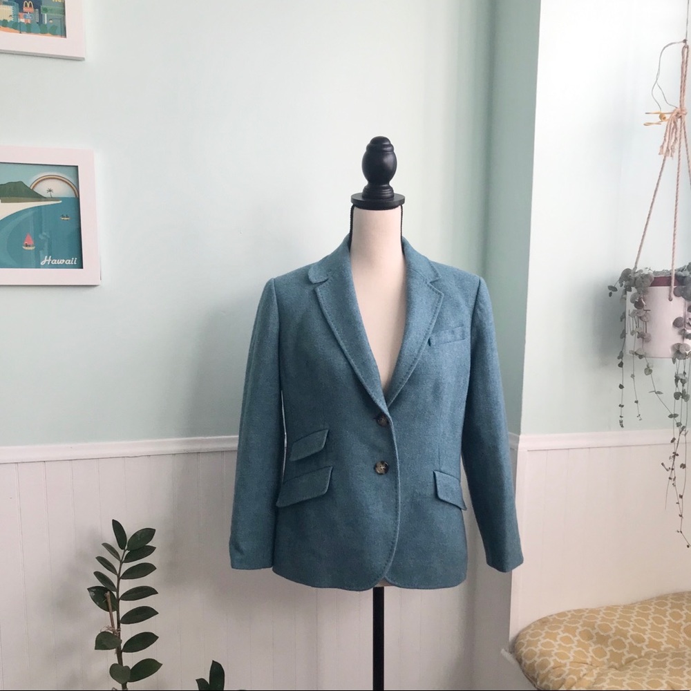 Talbots blue green wool blazer jacket 10P